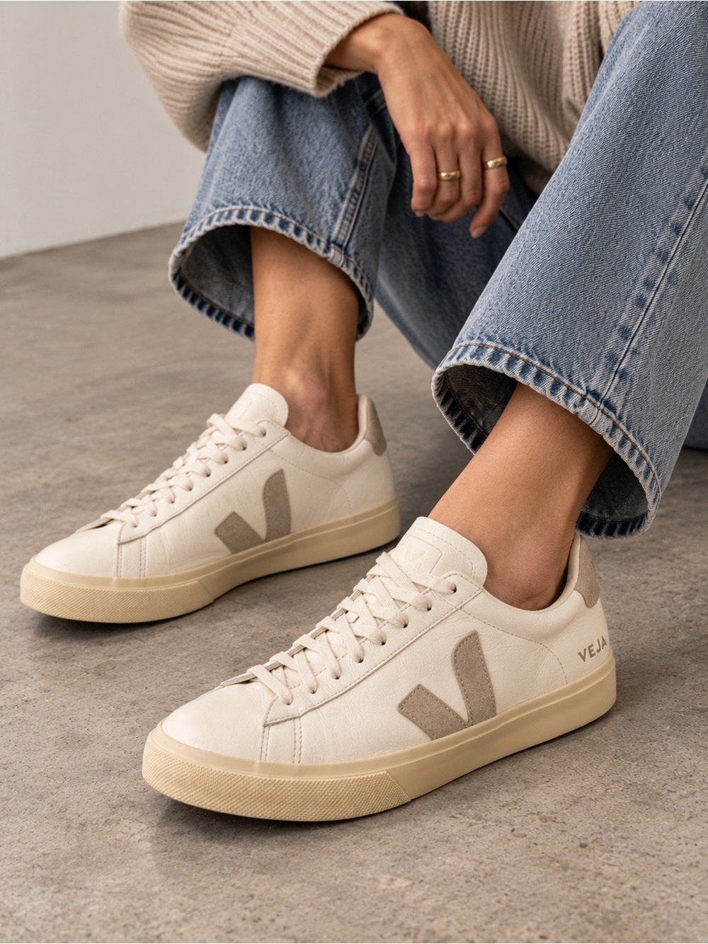 Veja Campo White Leather Sneakers Taupe Suede Ladies 10 EU 41